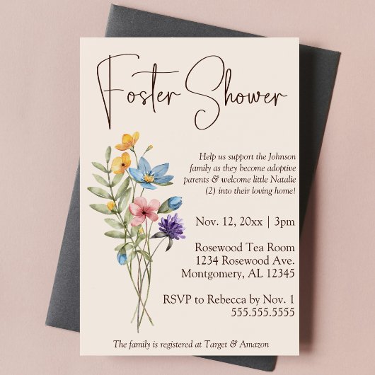 Invitation Fleur sauvage Boho Foster Care Bébé / Douche pour 