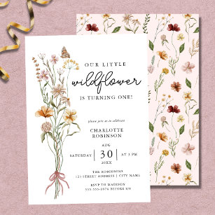 Invitation Fleur sauvage Boho Garden Thème Fille 1er Annivers