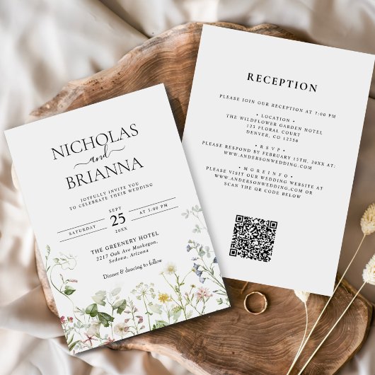 Invitation Fleur sauvage Boho Garden Tout en un QR Mariage