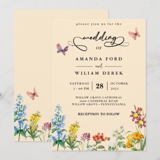 Invitation Fleur sauvage Boho Garden Wedding (Devant / Derrière)