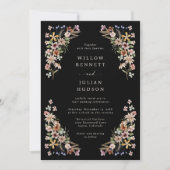 Invitation Fleur sauvage Boho Mariage noir (Devant)