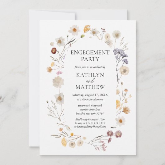 Invitation Fleur sauvage Boho Modern Floral Engagement Party (Devant)