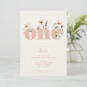 Invitation Fleur sauvage Boho moderne 1er anniversaire (Debout devant)