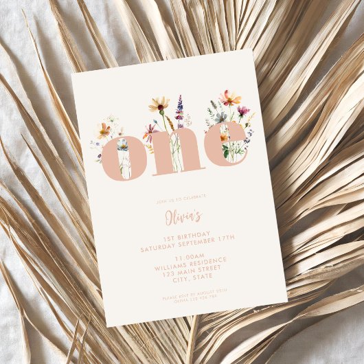 Invitation Fleur sauvage Boho moderne 1er anniversaire