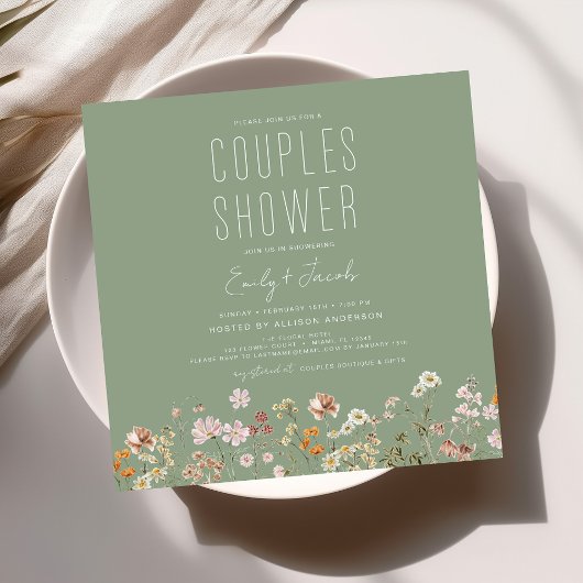 Invitation Fleur sauvage Boho moderne Couples Douche élégant