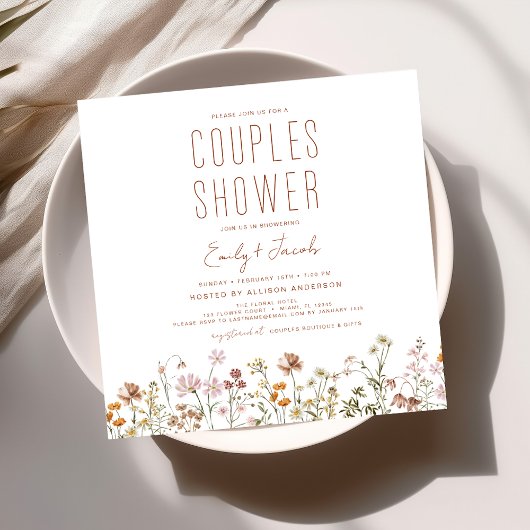Invitation Fleur sauvage Boho moderne Couples Douche élégant