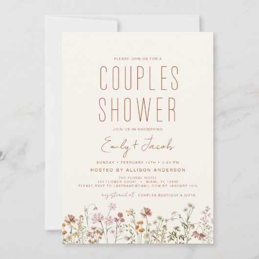 Invitation Fleur sauvage Boho moderne Couples Douche élégant (Devant)