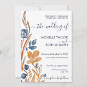 Invitation Fleur sauvage Boho moderne Terracotta Marine Bleu (Devant)