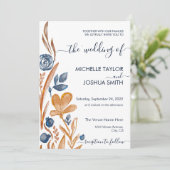 Invitation Fleur sauvage Boho moderne Terracotta Marine Bleu (Debout devant)