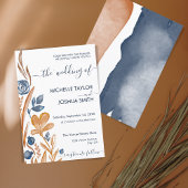 Invitation Fleur sauvage Boho moderne Terracotta Marine Bleu