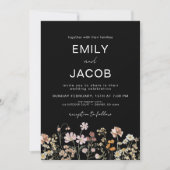 Invitation Fleur sauvage Boho Photo Mariage botanique noir (Devant)