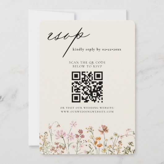 Invitation Fleur sauvage Boho QR Code Mariage RSVP (Devant)