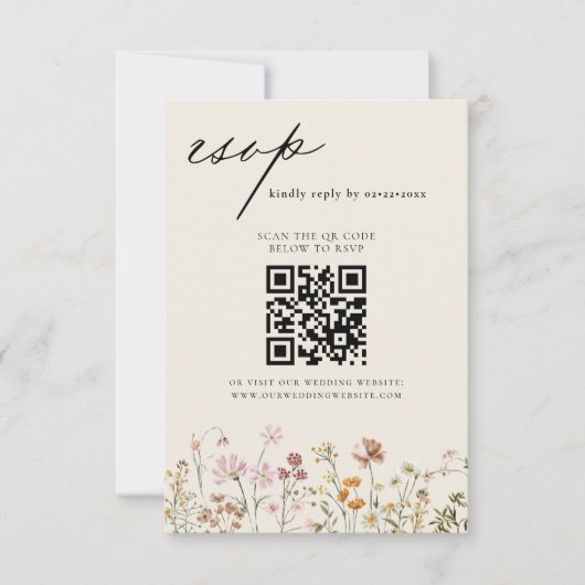 Invitation Fleur sauvage Boho QR Code Mariage RSVP (Devant)