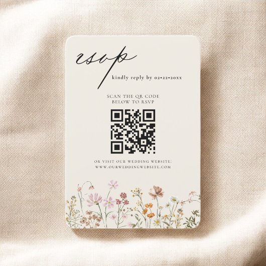 Invitation Fleur sauvage Boho QR Code Mariage RSVP