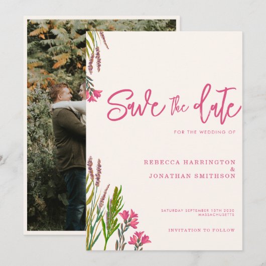 Invitation Fleur sauvage Boho Rose Photo Wedding Enregistrer  (Devant / Derrière)