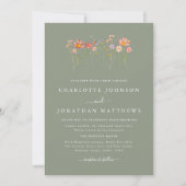 Invitation Fleur sauvage Boho Sage Green Mariage (Devant)