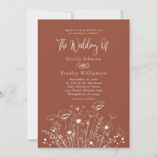 Invitation Fleur sauvage Boho Terracotta Script Mariage photo (Devant)