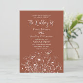 Invitation Fleur sauvage Boho Terracotta Script Mariage photo (Debout devant)