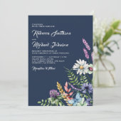 Invitation Fleur sauvage Boho tout en un Mariage bleu marine (Debout devant)