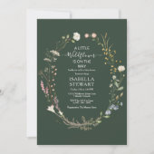 Invitation Fleur sauvage Boho Vert foncé Thème Baby shower ch (Devant)