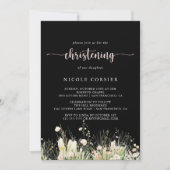 Invitation Fleur sauvage Boho vert Noir Christening (Devant)