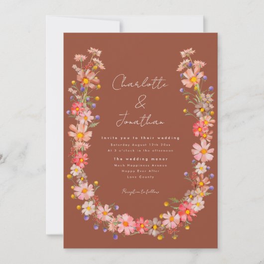 Invitation Fleur sauvage Boho Wreath Burn Orange Mariage de a (Devant)