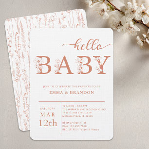 Invitation Fleur Sauvage Bonjour Bébé en Terracott