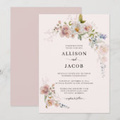 Invitation Fleur sauvage Botanique Blush rose Floral Mariage (Devant / Derrière)