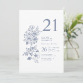 Invitation Fleur sauvage botanique Dusty Blue 21e anniversair (Debout devant)