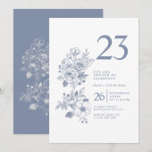 Invitation Fleur sauvage botanique Dusty Blue 23e anniversair (Devant / Derrière)