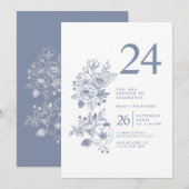 Invitation Fleur sauvage botanique Dusty Blue 24e anniversair (Devant / Derrière)