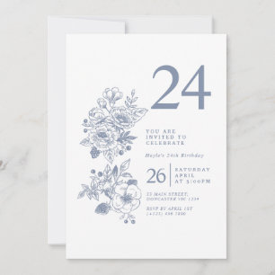 Invitation Fleur sauvage botanique Dusty Blue 24e anniversair