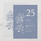 Invitation Fleur sauvage botanique Dusty Blue 25e anniversair (Devant / Derrière)