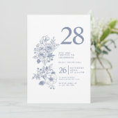 Invitation Fleur sauvage botanique Dusty Blue 28e anniversair (Debout devant)