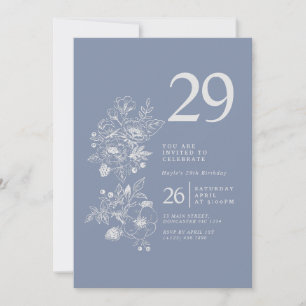 Invitation Fleur sauvage botanique Dusty Blue 29e anniversair