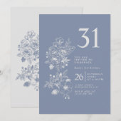 Invitation Fleur sauvage botanique Dusty Blue 31e anniversair (Devant / Derrière)