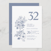 Invitation Fleur sauvage botanique Dusty Blue 32e anniversair (Devant / Derrière)