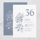 Invitation Fleur sauvage botanique Dusty Blue 36e anniversair (Devant / Derrière)
