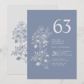 Invitation Fleur sauvage botanique Dusty Blue 63e anniversair (Devant / Derrière)