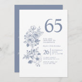 Invitation Fleur sauvage botanique Dusty Blue 65e anniversair (Devant / Derrière)