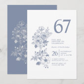 Invitation Fleur sauvage botanique Dusty Blue 67e anniversair (Devant / Derrière)