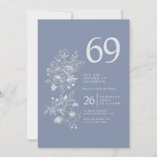 Invitation Fleur sauvage botanique Dusty Blue 69e anniversair