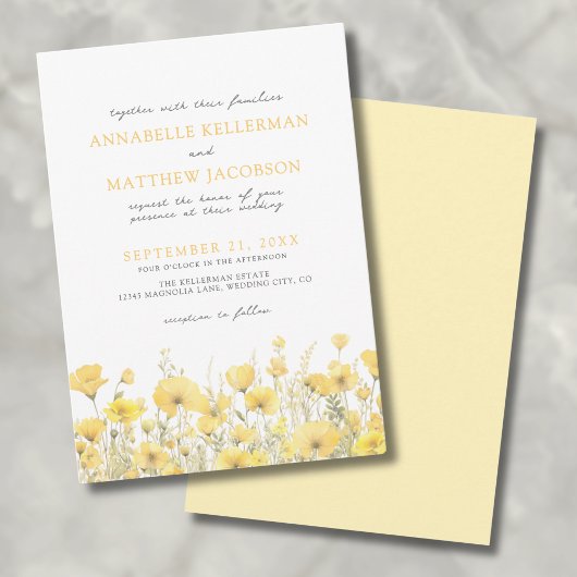 Invitation Fleur sauvage botanique Jaune Mariage floral