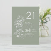 Invitation Fleur sauvage botanique Sage Green 21e anniversair (Debout devant)