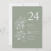 Invitation Fleur sauvage botanique Sage Green 24e anniversair (Devant)
