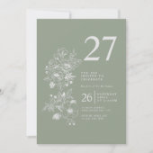 Invitation Fleur sauvage botanique Sage Green 27e anniversair (Devant)
