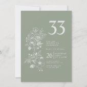 Invitation Fleur sauvage botanique Sage Green 33e anniversair (Devant)