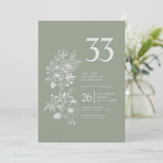 Invitation Fleur sauvage botanique Sage Green 33e anniversair (Debout devant)