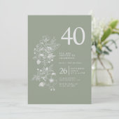 Invitation Fleur sauvage botanique Sage Green 40e anniversair (Debout devant)