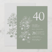 Invitation Fleur sauvage botanique Sage Green 40e anniversair (Devant / Derrière)